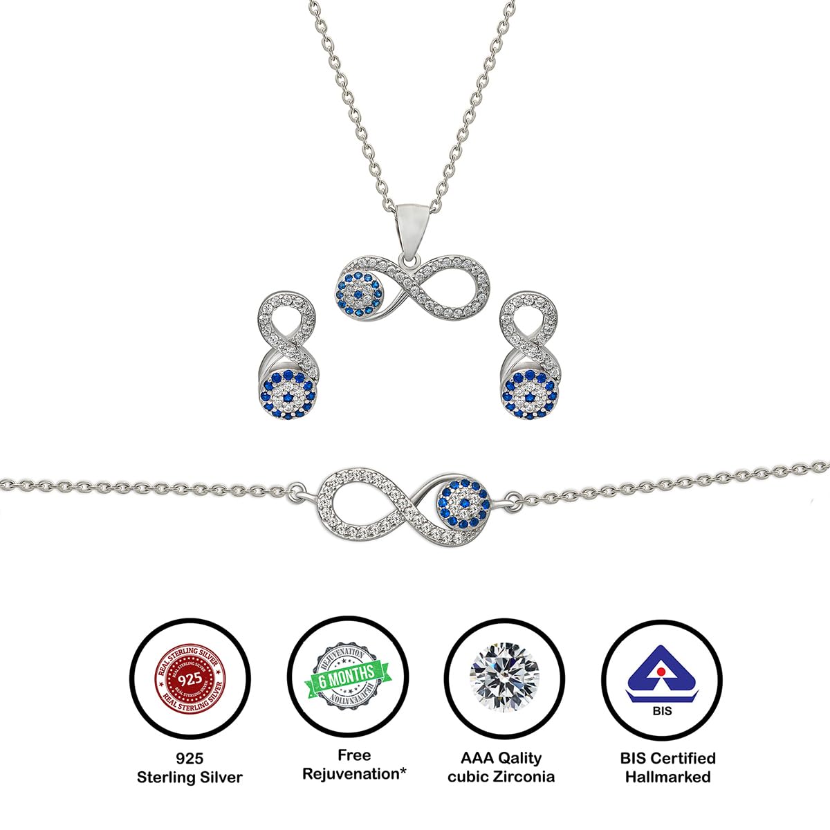 Silberry 925 Sterling Silver Infinity Eye Set | Gift for Girlfriend and Wife | Necklace and Earring for Women & Girls | With Certificate of Authenticity and BIS Hallmark - Image 6