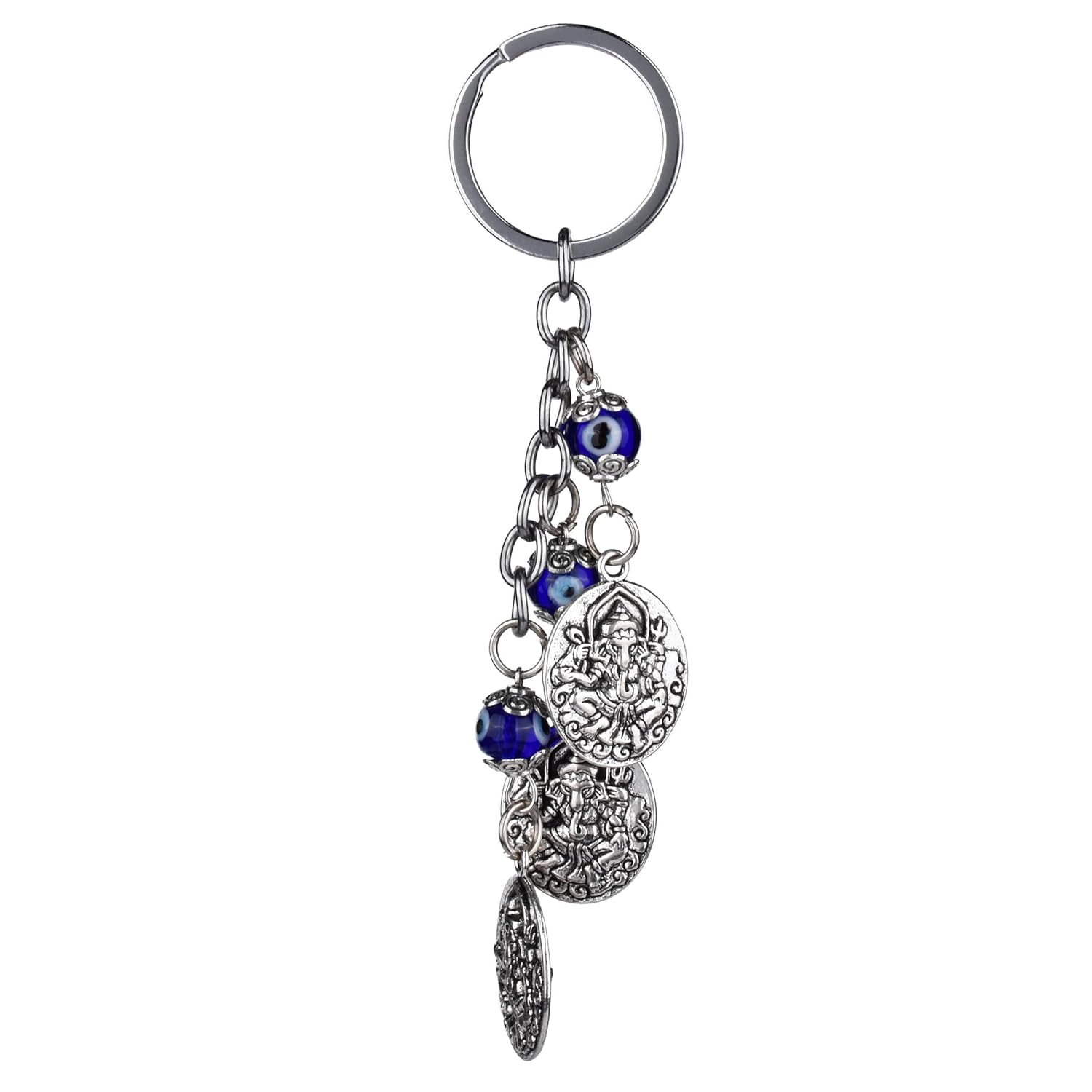 Kriti Life Ganesha Coin Evil Eye Keychain | 13 cm hight | Nazar Suraksha Keyring for Car, Bag & Home | Spiritual Protection Charm with Metal Coins & Beads - Image 2