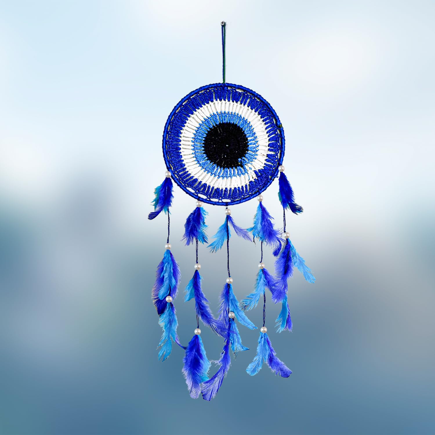 URBANFIX Evil Eye Dream Catcher – Handmade Wall Hanging with Feathers & Beads for Bedroom, Living Room, Home Decor, Positive Energy & Good Dreams - Image 2