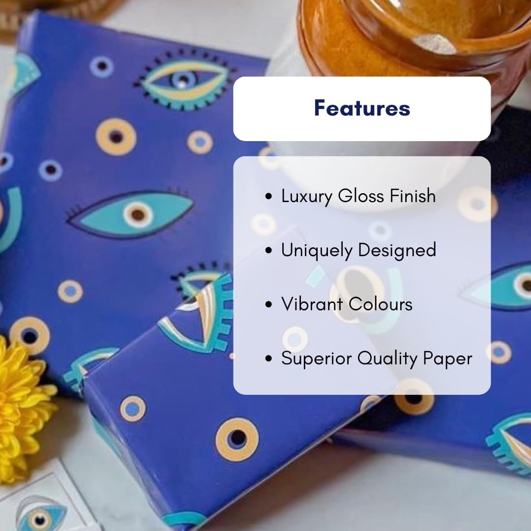 Be Stories The Evil Eye Colorful Design Wrapping/Laminated Art Paper Sheet 100 Gsm For Gift Packing For All Occasions Like Birthday, Diwali, Chirtsmas, 28 Inches X 20 Inches Of 5-Sheets,Purple - Image 4