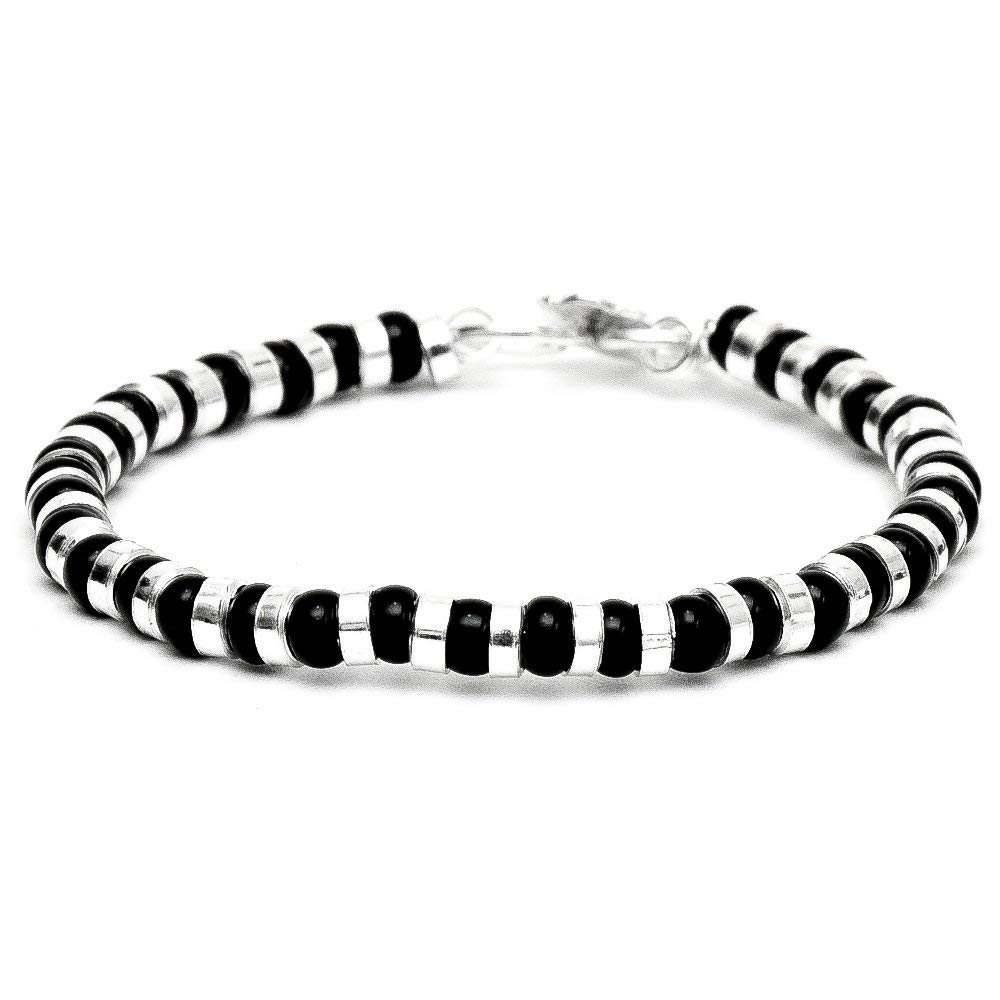 Silverwala 92.5-925 Sterling Silver Baby Bracelets kada Bangle Nazariya With Black Beads/crystal for baby boy and BABY girl - Image 3
