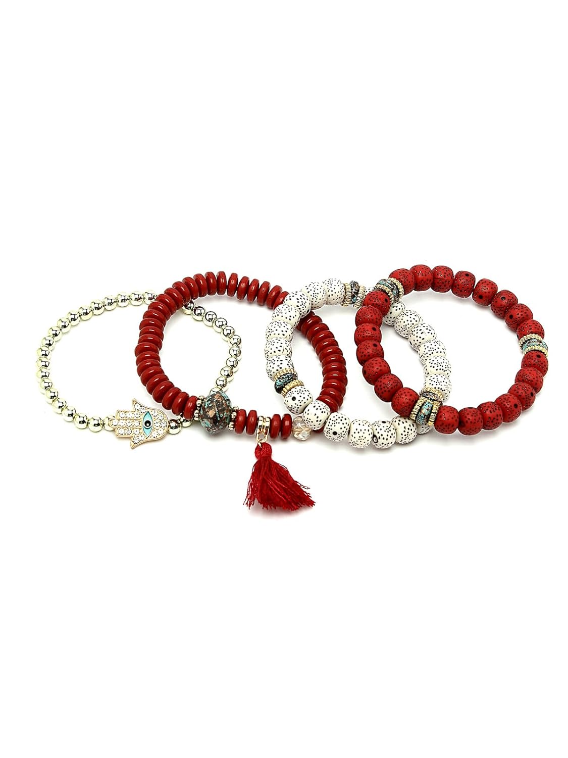 Scintillare by Sukkhi Modern Stylish Stackable Design Gold Plated with Crystals & Faux Beadded HAMSA HAND Evil-Eye Adjustable Combo Bangle Bracelet for Women & Girls Set of 4|gift for women|CBBC106632 - Image 8