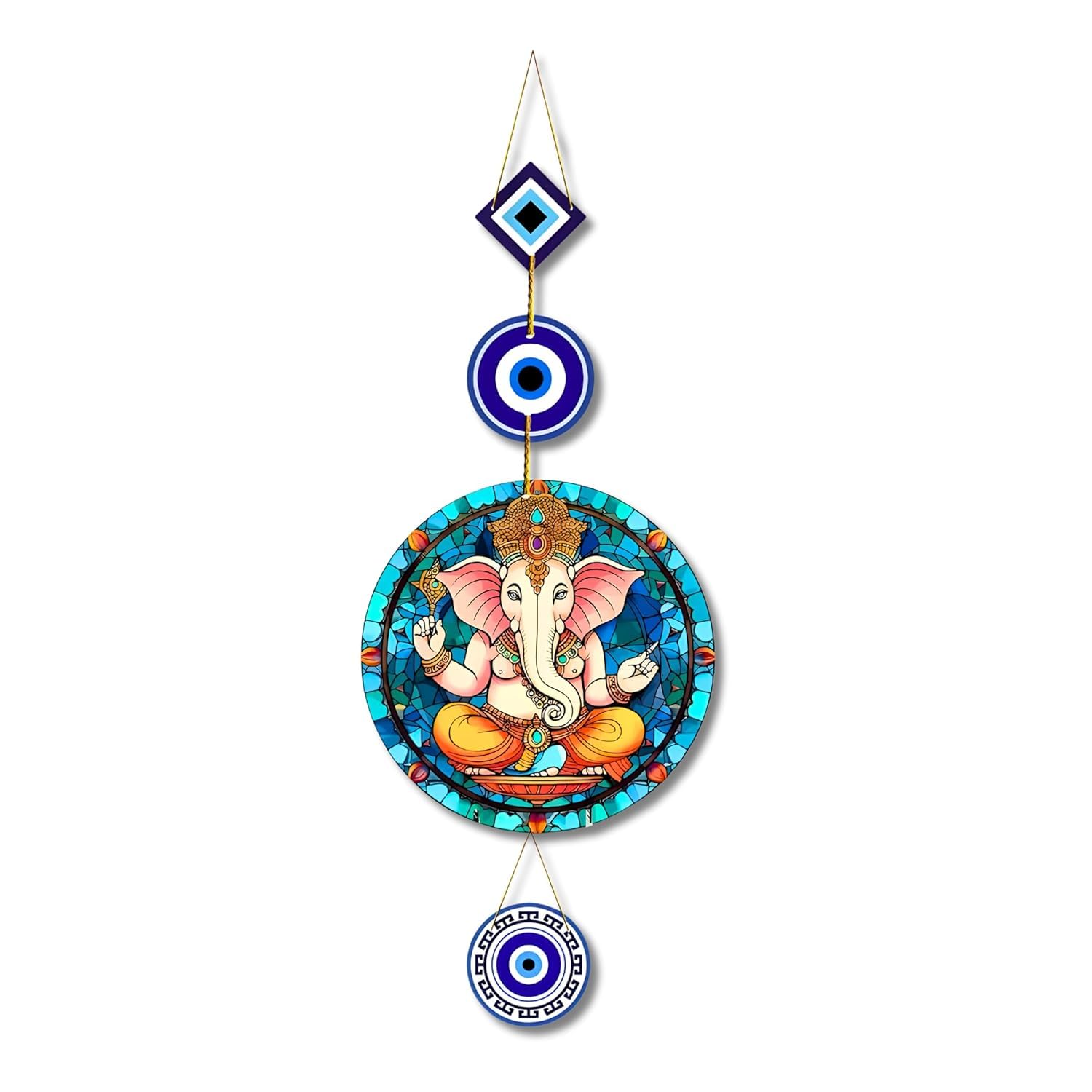 Vasu creation Ganesha Evil Eye Wall Hanging, Mosaic Design, Blue and Gold, Traditional Indian Decor - Image 2
