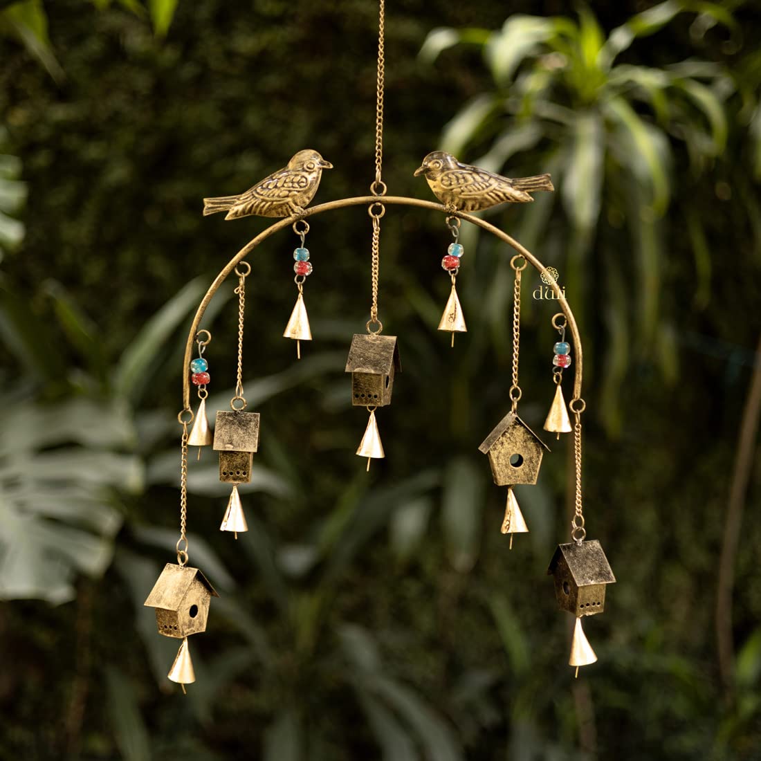 DULI Metal Windchime Wall Hanging, Feng Shui, Wall Art, Wall Decor, Positivevibes, Rustic Wall Hangings, Wall Art, Diwali Decor, Home Decor, Positive Vibes (Metalwallhanging: Birdhouse), Golden - Image 2