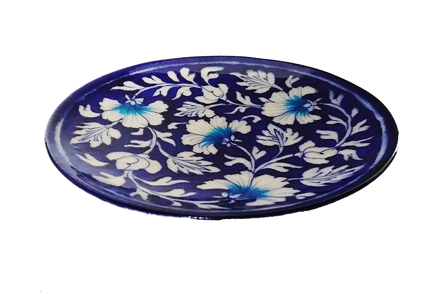 Potterywalaz Jaipur Blue Pottery LilyFlower Design Home Decor Wall Hanging Handmade Plate/Serving Plate 8 inch (Blue) - Image 4