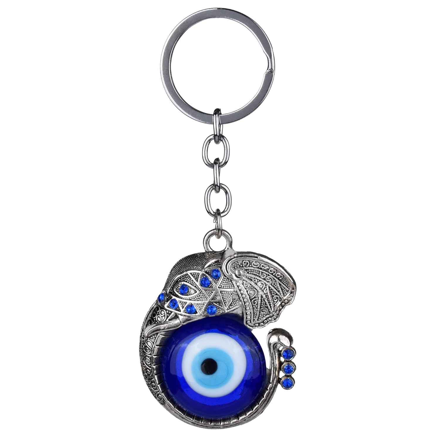 Kriti Life Elephant Evil Eye Keychain | 11 cm hight | Nazar Suraksha Keyring | Blue Evil Eye Glass Bead with Designer Elephant Metal Charm for Car, Bag & Home - Image 2