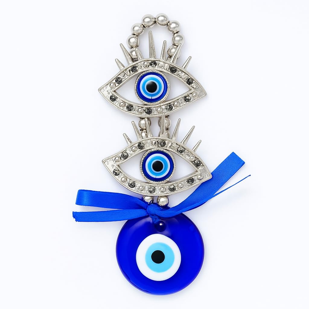Premium Nazar Battu Evil Eye Protection Talisman for Home (16 cm) – Handcrafted Silver Beads, Thick Blue Glass Charm – Spiritual Décor for Door, Wall, Car – Auto & Family Safety Gift - Image 2