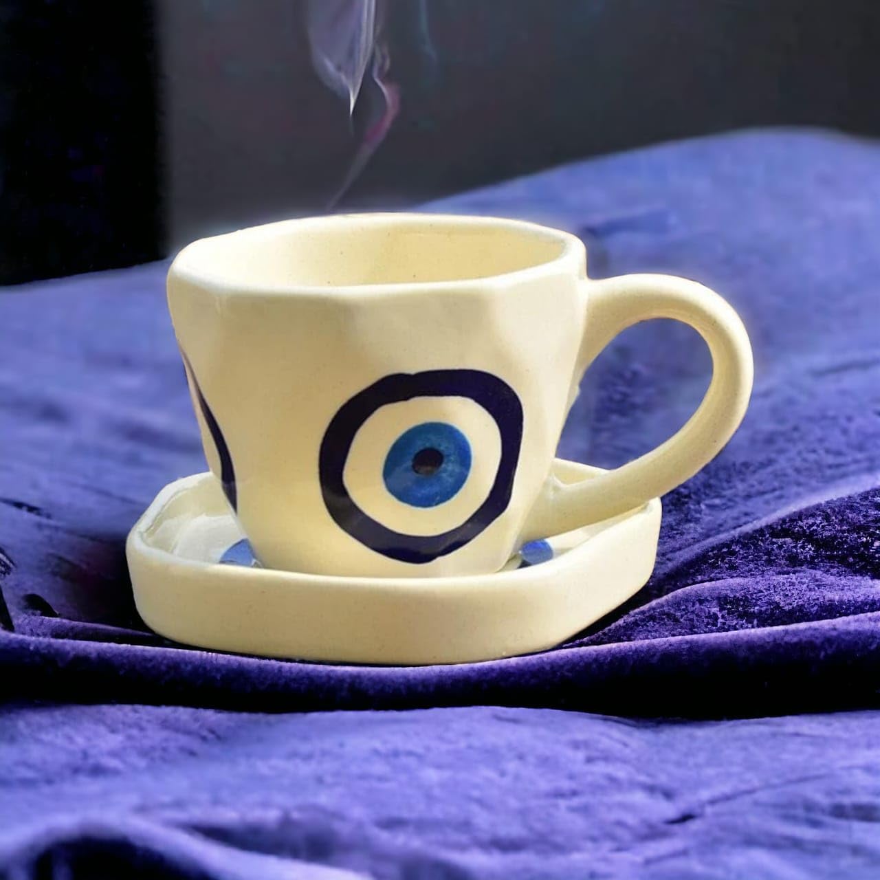 THE INDIAN HOME Ceramic Evil Eye Print Tea/Coffee Mug | Tea/Coffee Heart Cup and Saucer Set | Microwave Safe | Gift Valentine Day Birthday - Image 3