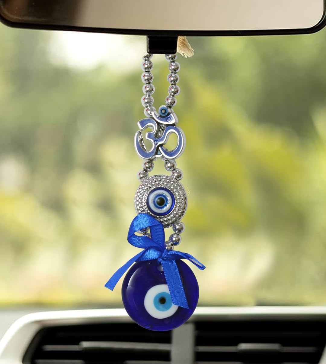 TIED RIBBONS Turkish OM Blue Evil Eye Hanging Feng Shui Items for Good Luck Home Entrance Wall Door Car Dashboard Pendant Ornament Office Good Luck and Prosperity Decorative Gift Items (17.7 cm) - Image 5
