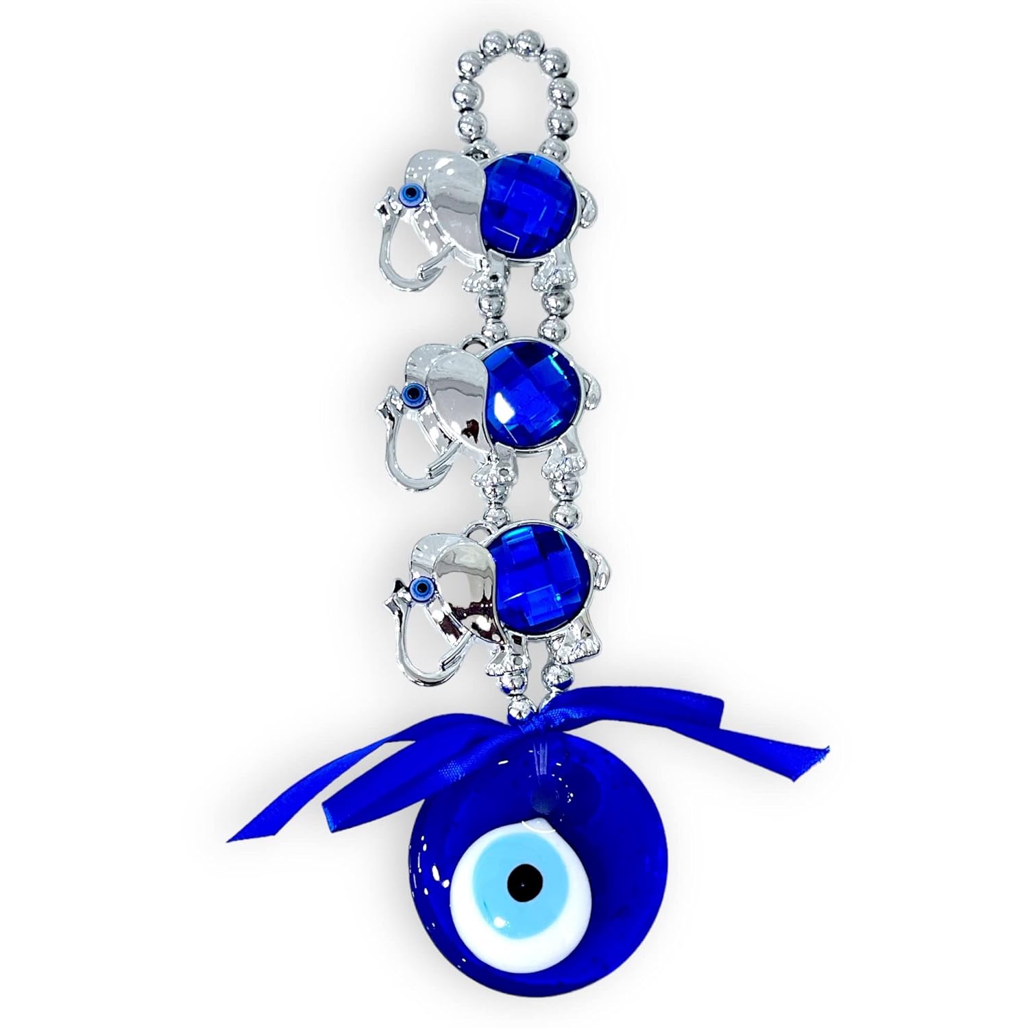 AUGEN Evil Eye Wall Hanging Three Elephants Design Blue Ornament for Home Office Shop Décor (9 Inches, 129CP) - Image 2