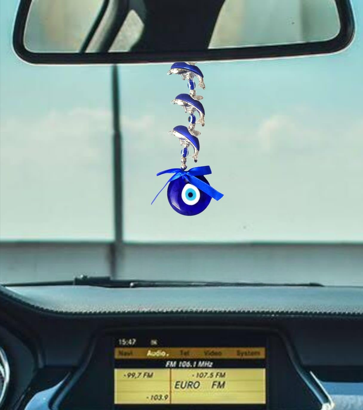 CARU CRAFT Feng Shui Evil Eye Wall Hanging with Blue Crystal Pendant for Good Luck Success Office Decoration Home Decor & Car | Nazar Battu for Home Protection (Dolphin) - Image 5