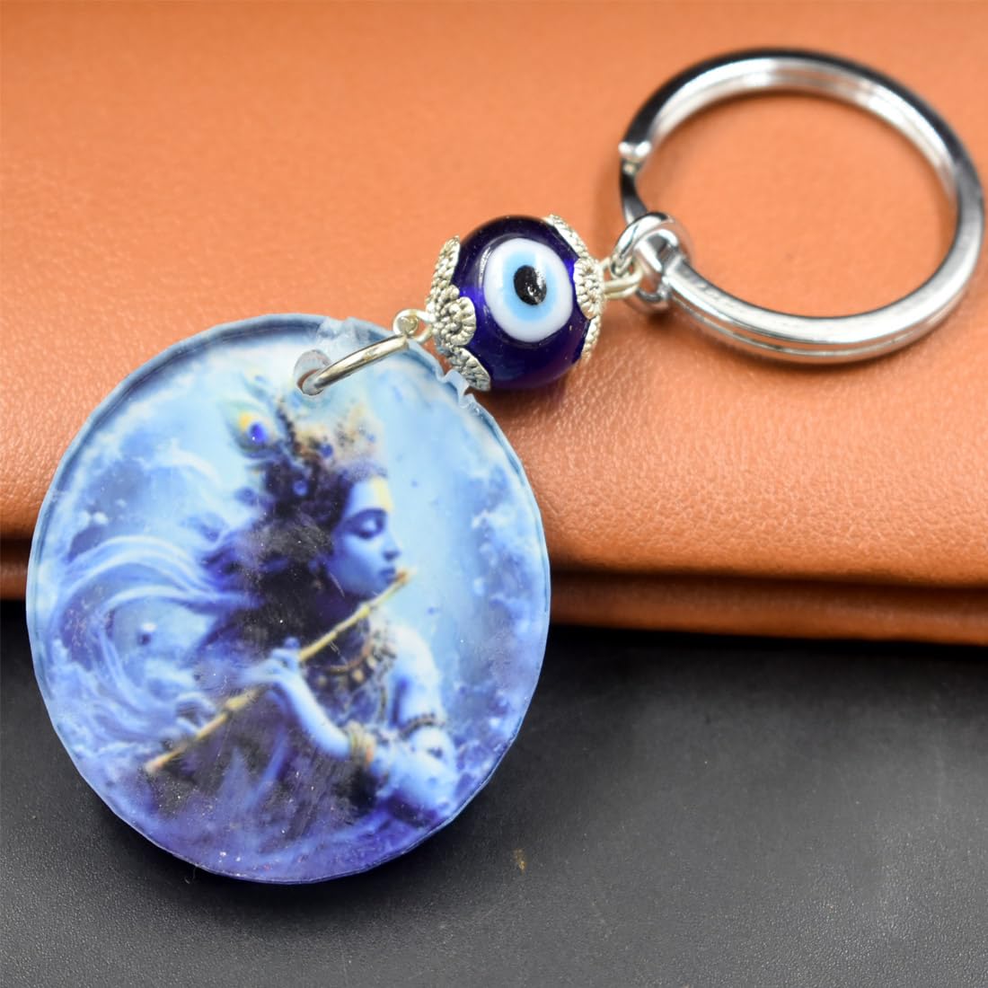 AFH Lord Krishna playing with Basuri Evil Eye keychain for Men and Women - Image 4
