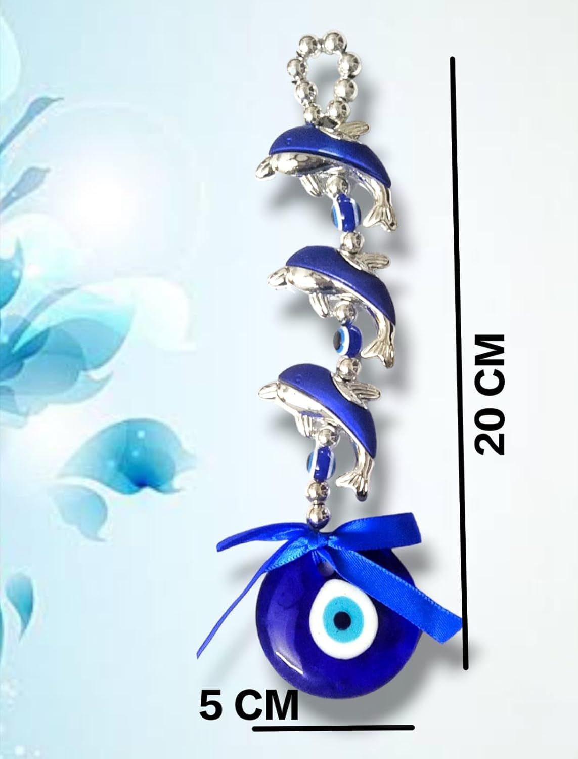 CARU CRAFT Feng Shui Evil Eye Wall Hanging with Blue Crystal Pendant for Good Luck Success Office Decoration Home Decor & Car | Nazar Battu for Home Protection (Dolphin) - Image 3