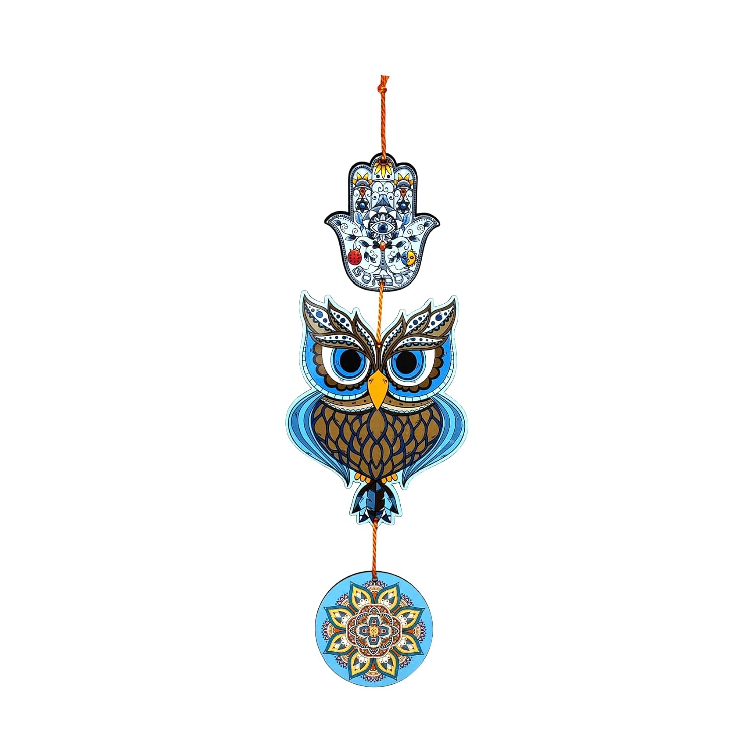 Woodkey Owl Hamsa Hand Wall Hanging – MDF Wooden Evil Eye Decor with Mandala Design | Positive Energy Wall Art for Home, Office & Entryway - Image 2