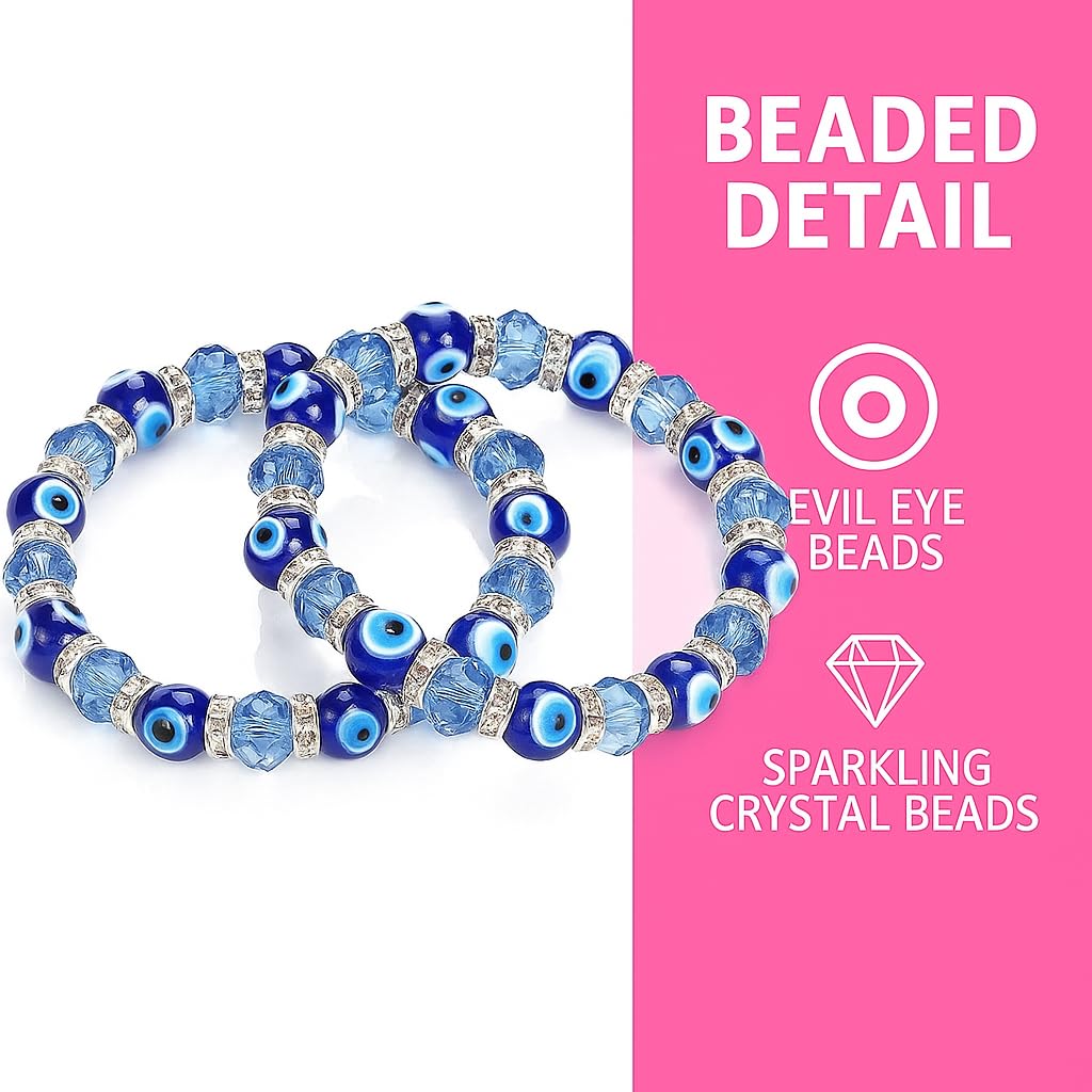 Aurora Gems Evil Eye Bracelet for Protection – Handmade Blue Glass Beads & Crystal Stretch Bracelet – Unisex Jewelry for Men & Women | Pack of 2 | - Image 4