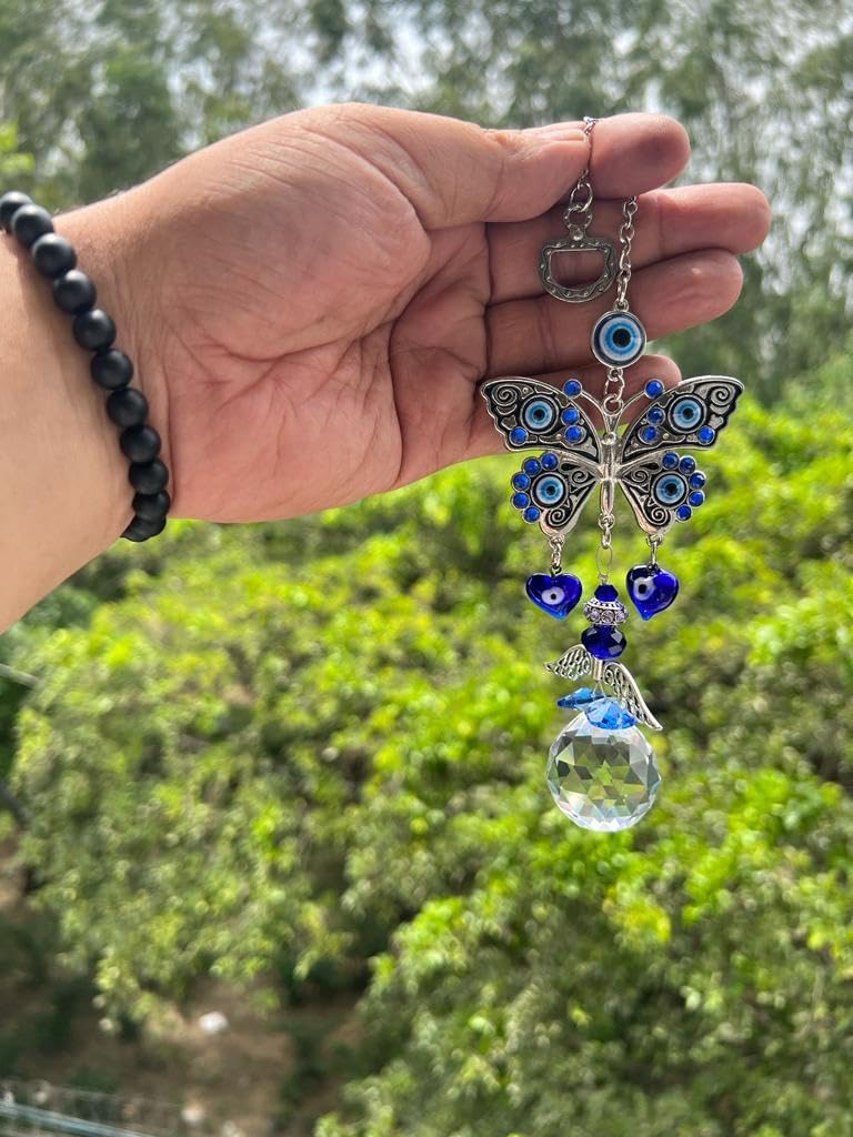 BLUE BEADS 3 PCS Home Decor Evil Eye Hamsa Hanging Wall Hanging Car Hanging Suncatcher with Crystals Balls Prism Rainbow Maker for Home, Office, Garden Decoration, Window Decorations - Image 3
