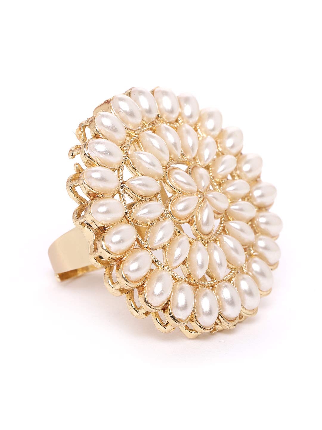 ZAVERI PEARLS Gold Tone Pearls Flower Ethnic Adjustable Finger Ring For Women-ZPFK9537 - Image 2
