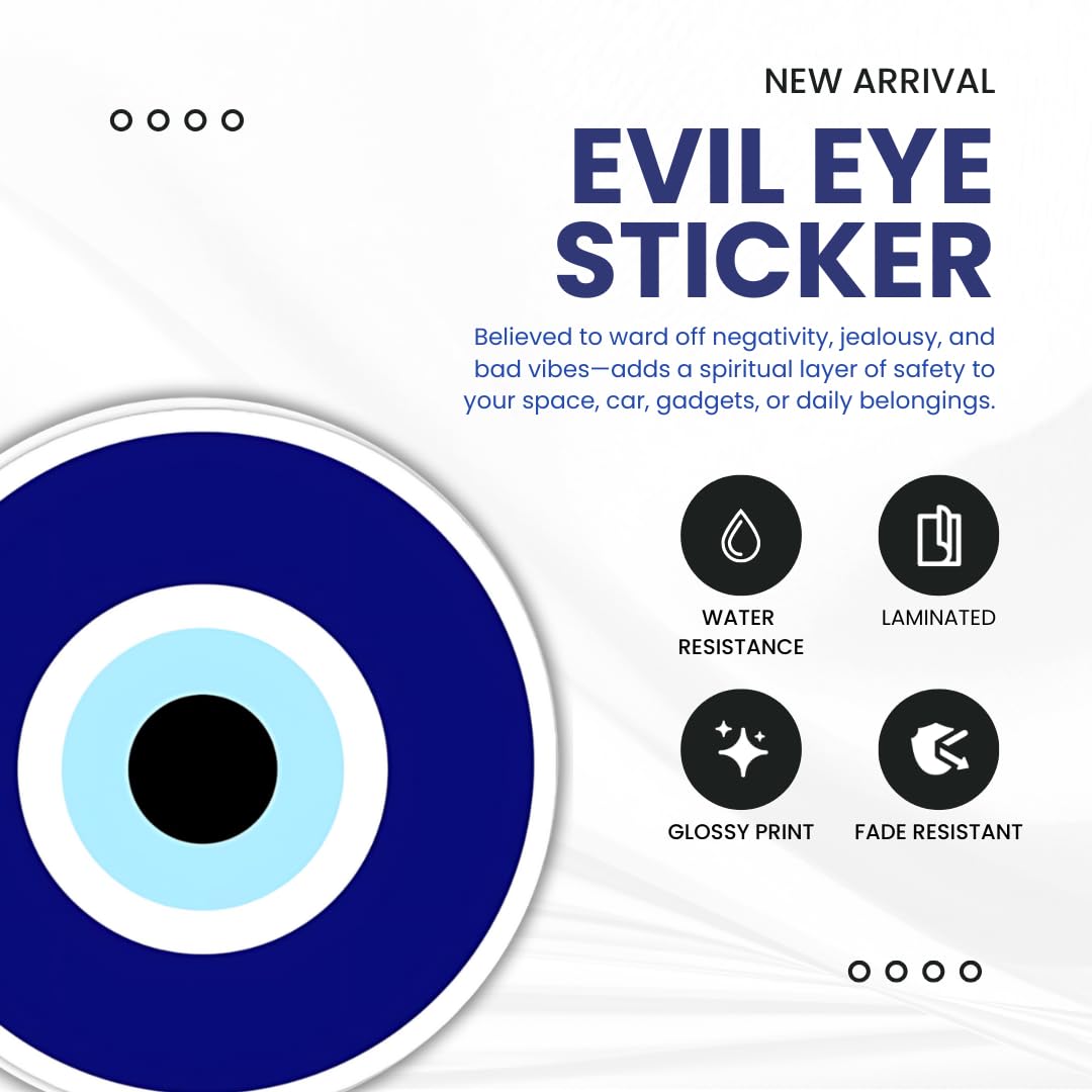 Canvartik Evil Eye Stickers – Set of 77 | 4 cm Round Pre-Cut Waterproof Stickers | Glossy Laminated Finish | Nazar Battu Design for Protection, Decor, Scrapbooking, Gifting | Fade Resistant (Classic) - Image 4