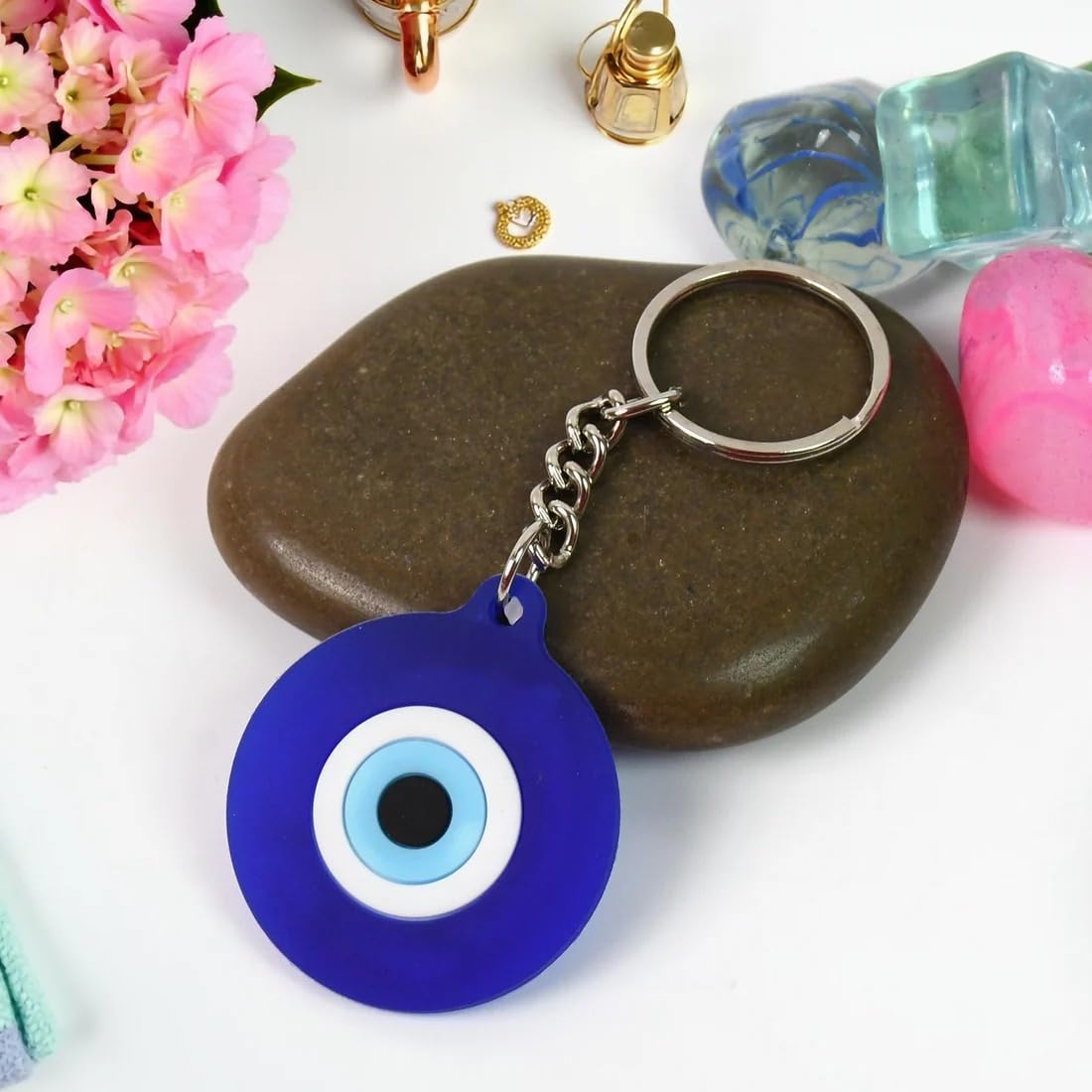 Exxelo Blue & Silver Evil Eye Keychain – Stylish Nazar Keyring for Bike, Car & Home | Protective Charm Key Chain for Gifting, Good Luck & Ward Off Negativity - Image 4