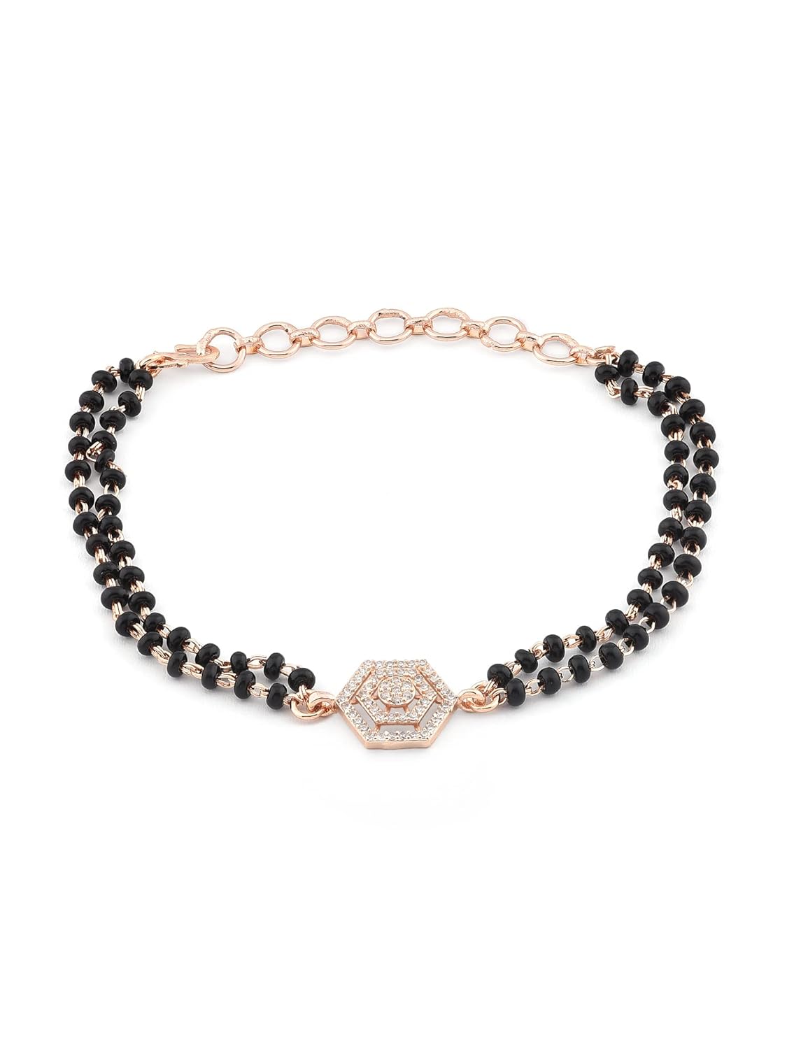 ZAVERI PEARLS Rose Gold Contemporary Cubic Zirconia Mangalsutra Bracelet For Women-ZPFK12639 - Image 2