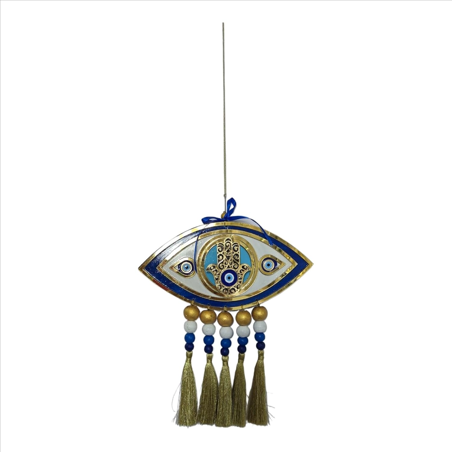 Blue Eye Blessings Hamsa Hand Evil Eye Wall Hanging – Eye-Shaped Nazar Decor with Tassels & Beads | Handcrafted Vastu & Feng Shui Protection Charm for Home, Office & Gifting - Image 7