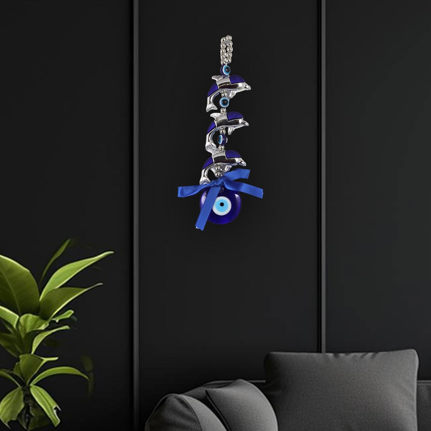 The Quirky Home - Feng Shui Vastu Small Evil Eye Hanging Talisman, Amulet or Nazar Battu Boncuga or Turkish Hamsa Good Luck Gift - Decorative Ornament for Home (Dolphin) - Image 3