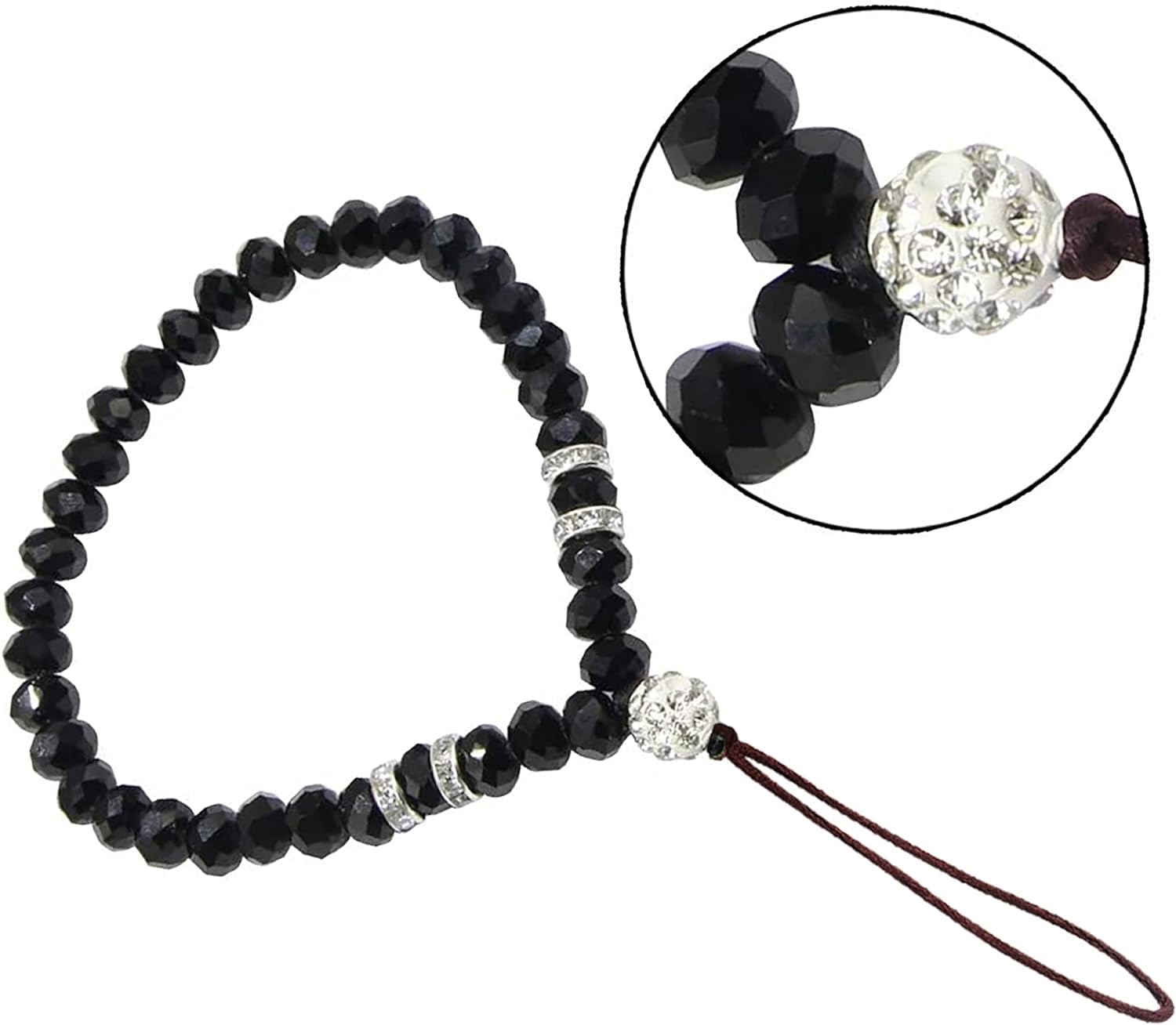 RATANSHALA - Beaded Mobile Phone Lanyard Short Hand Wrist Lanyard Strap Crystal Beads Cell Phone Chain for Girl Women Men Cell Phone (Black Color) - Image 3