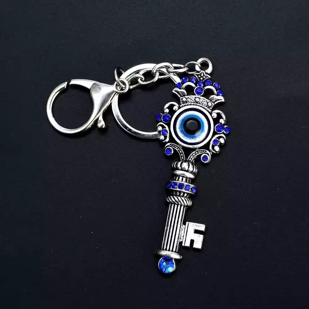 BLUE BEADS Combo Blue and Silver Evil Eye with Key Shape Keychain For Bike/Car Gifting With Key Ring Anti-Rust (Pack Of 2) - Image 3