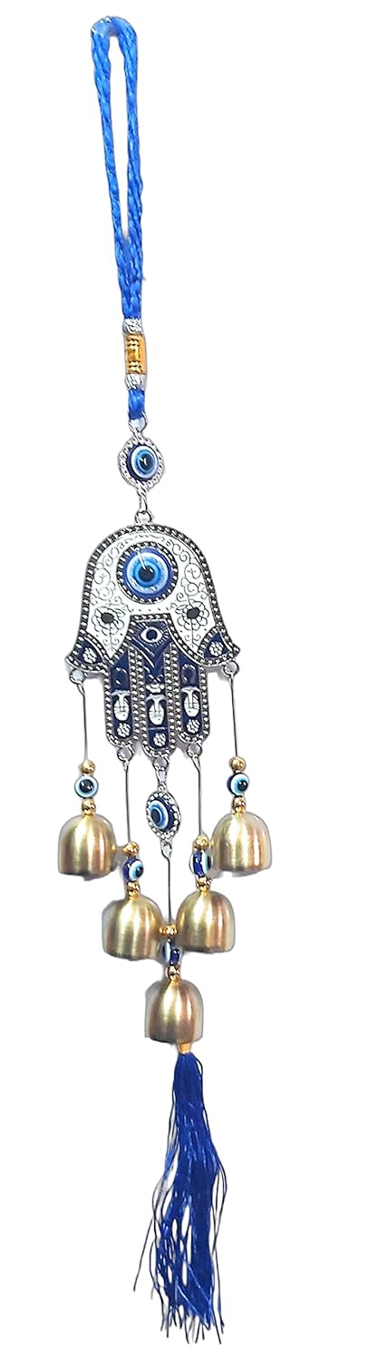 Goodmarts Blue Turkish Evil Eye Hanging for Home Entrance Wall, Door, Car Protection, Prosperity, Charm & Luck, Evil Eye Charm Set of 1 Gift Item 20 cm. (Hamsa with Bell) - Image 7