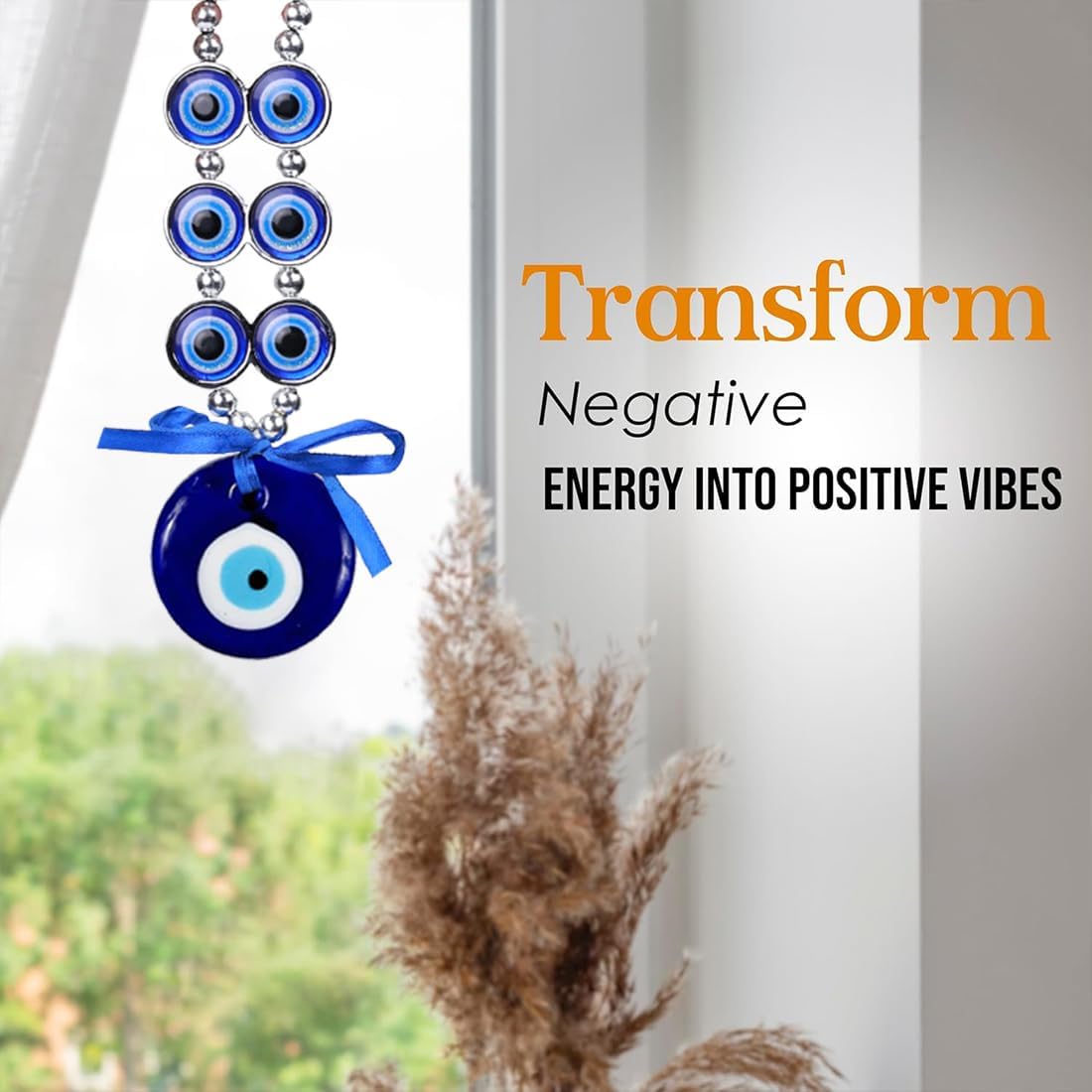Turkish Evil Eye Wall Hanging, Blue Glass Beaded Amulet with Silver Chain and Bow, Home Protection Decor - Image 6