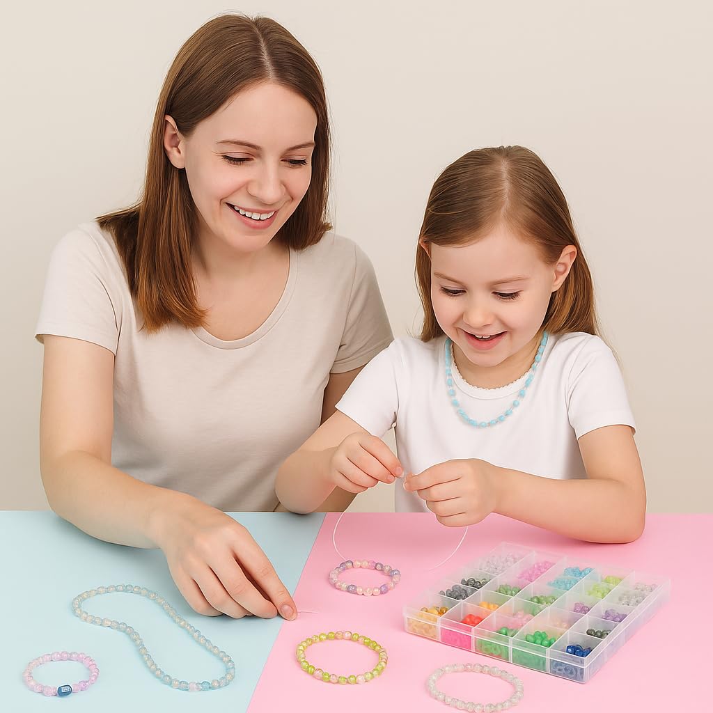 Ambitieux Children Jewelry Making Craft Bracelet Kits set for Kids - DIY 24 Compartment Box, 700+ Colorful Beads, Ear Hangings, Lobster Locks & Rings , 8 Pcs of Charms With Accessories - Birthday Gift for Girls 4 5 6 7 Years (Glass Beads Kit) - Image 4