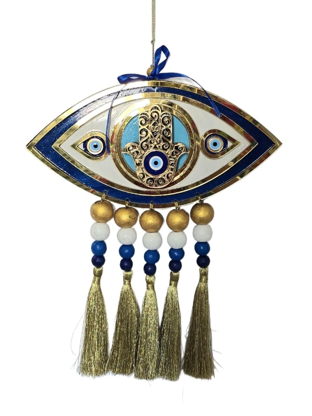 Blue Eye Blessings Hamsa Hand Evil Eye Wall Hanging – Eye-Shaped Nazar Decor with Tassels & Beads | Handcrafted Vastu & Feng Shui Protection Charm for Home, Office & Gifting - Image 6