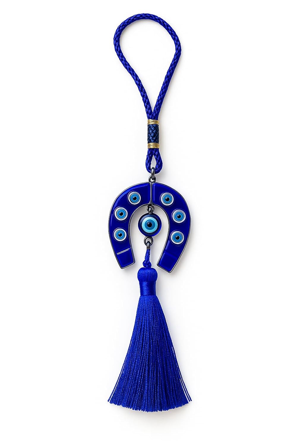 Blue Evil Eye Horseshoe Wall Hanging with Tassel, Traditional Turkish Nazar Amulet, Home Decor - Image 3