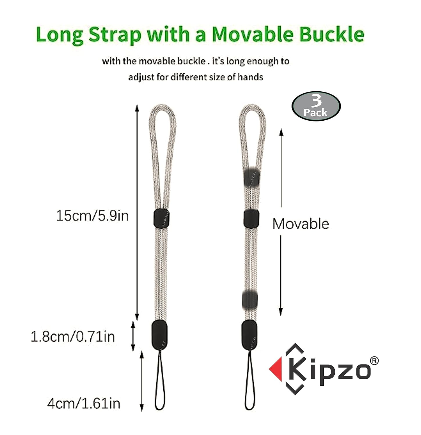 KIPZO® Pack of 3 Grey hand Wrist Lanyards Adjustable strap holder for cell phone Cover case key ring Pen drive Charm grip DIY string cord thread nylon rope charms Wristlet for camera bags speaker - Image 6