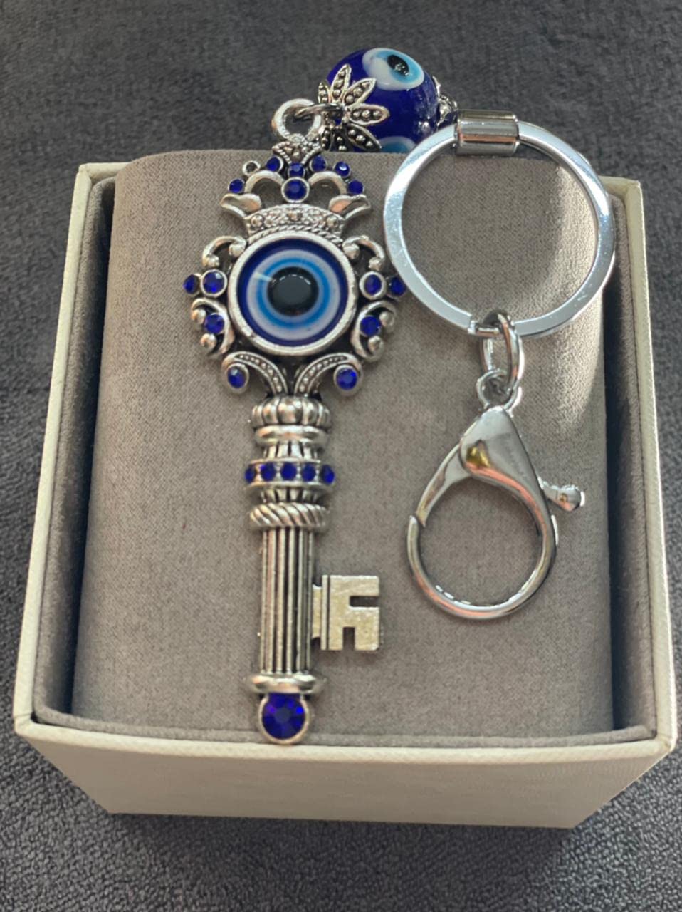 BLUE BEADS Combo Blue and Silver Evil Eye with Key Shape Keychain For Bike/Car Gifting With Key Ring Anti-Rust (Pack Of 2) - Image 5