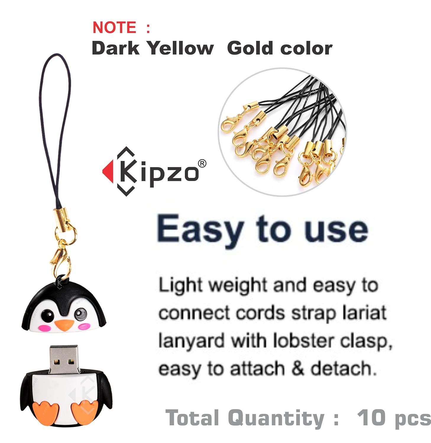 KIPZO® Black Pack of 10 pcs Phone Strap Charm lobster clasp for cell phone Cover keyring Pendrive Badge Holders Charm DIY Jewellery straps thread Ring with Hook smart round zip carry case pouch - Image 7