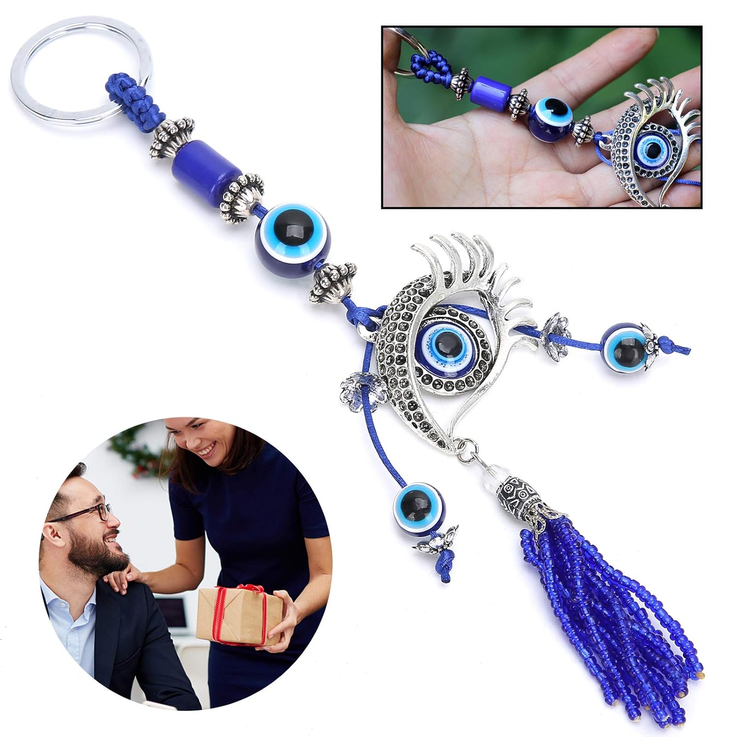 Turkish Evil Eye Keychain, Turkish Eye Shaped Keychain Pendant Turkish Blue Evil Eye Keychain Charms Pendants Fashionable Key Ring Blue Good Luck Key Holder Gift Car Hanging Decoration, Default, - Image 7