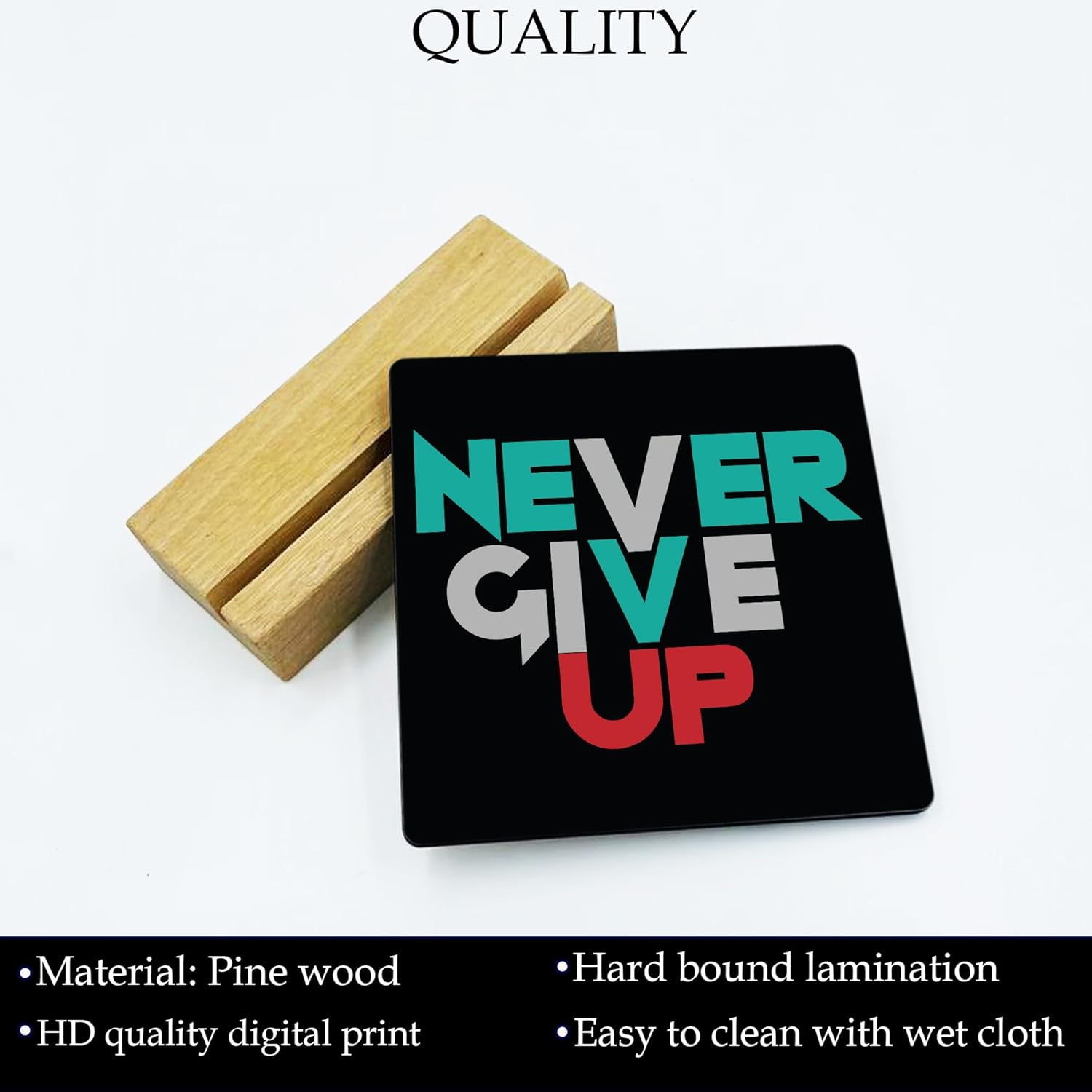 RAG28 Wooden Never Give Up Study Office Table Decor Showpiece for Home Decor Items (Size: 6.5X6 Inches, EK25) - Image 5