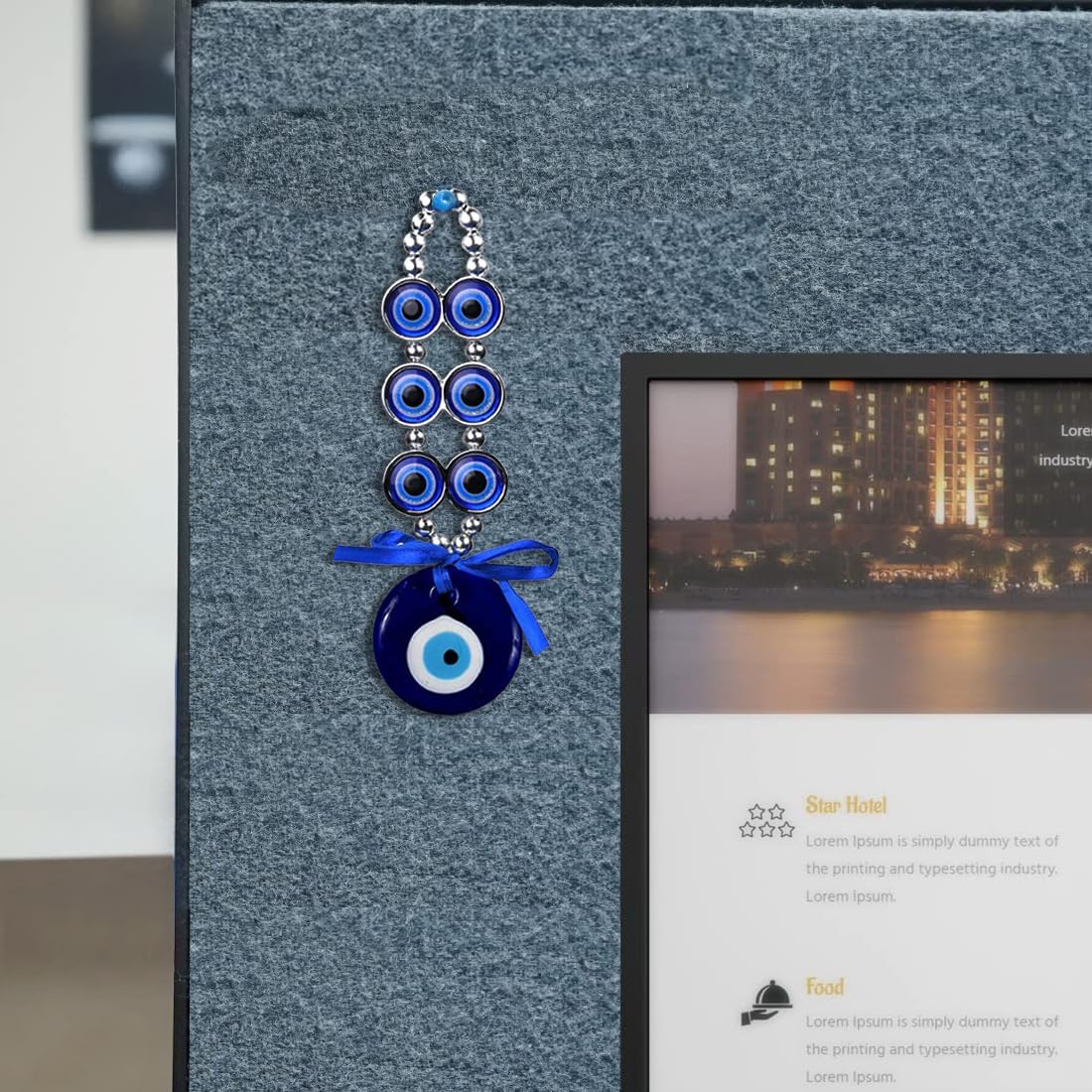 Turkish Evil Eye Wall Hanging, Blue Glass Beaded Amulet with Silver Chain and Bow, Home Protection Decor - Image 10