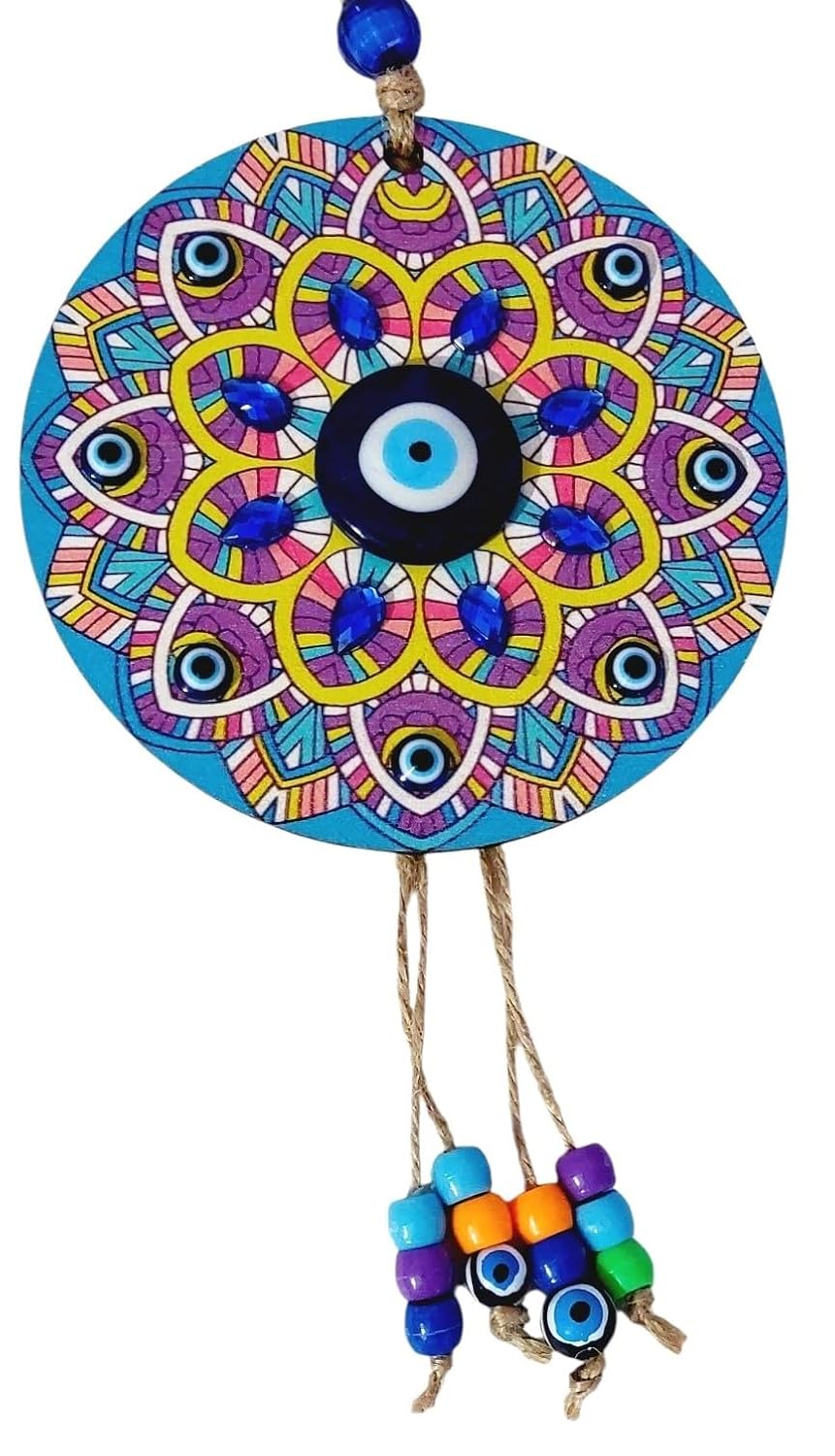 ARTISKRITI Evil Eye Hanging Blue Yellow for House Entrance Door Decoration, Mandala Art Wall Hanging for Living Room, Housewarming Gift - Image 2