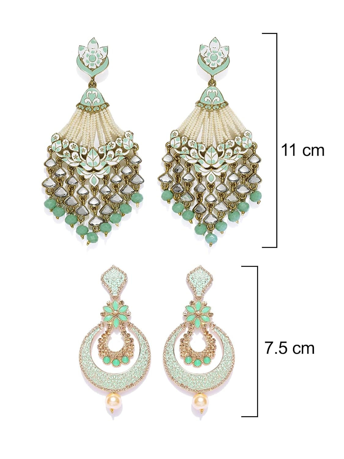 ZAVERI PEARLS Green Golden Non Precious Metal Dangler Earrings for Women (ZPFK9033) - Image 6
