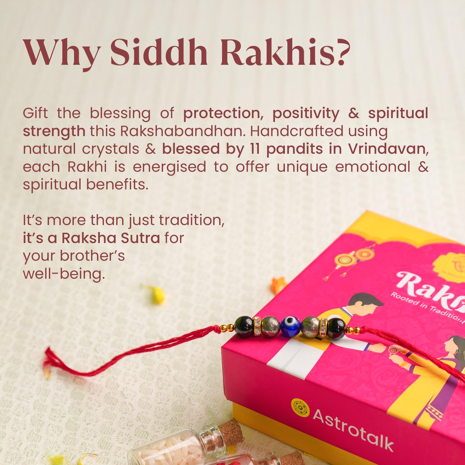 Astrotalk Siddh Raj Yog Rakhi for Brother Combo | Blessed & Energised Pyrite, Evil Eye & Black Obsidian Crystals | Rakhi Gift for Brother with Roli-Chawal | For Wealth & Protection - Image 6