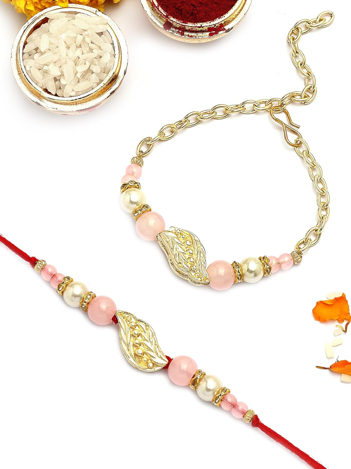 Karatcart Gold-Plated Kundan Rakhi Rakhi with Roli Chawal for Brother and Bhabhi - Image 2