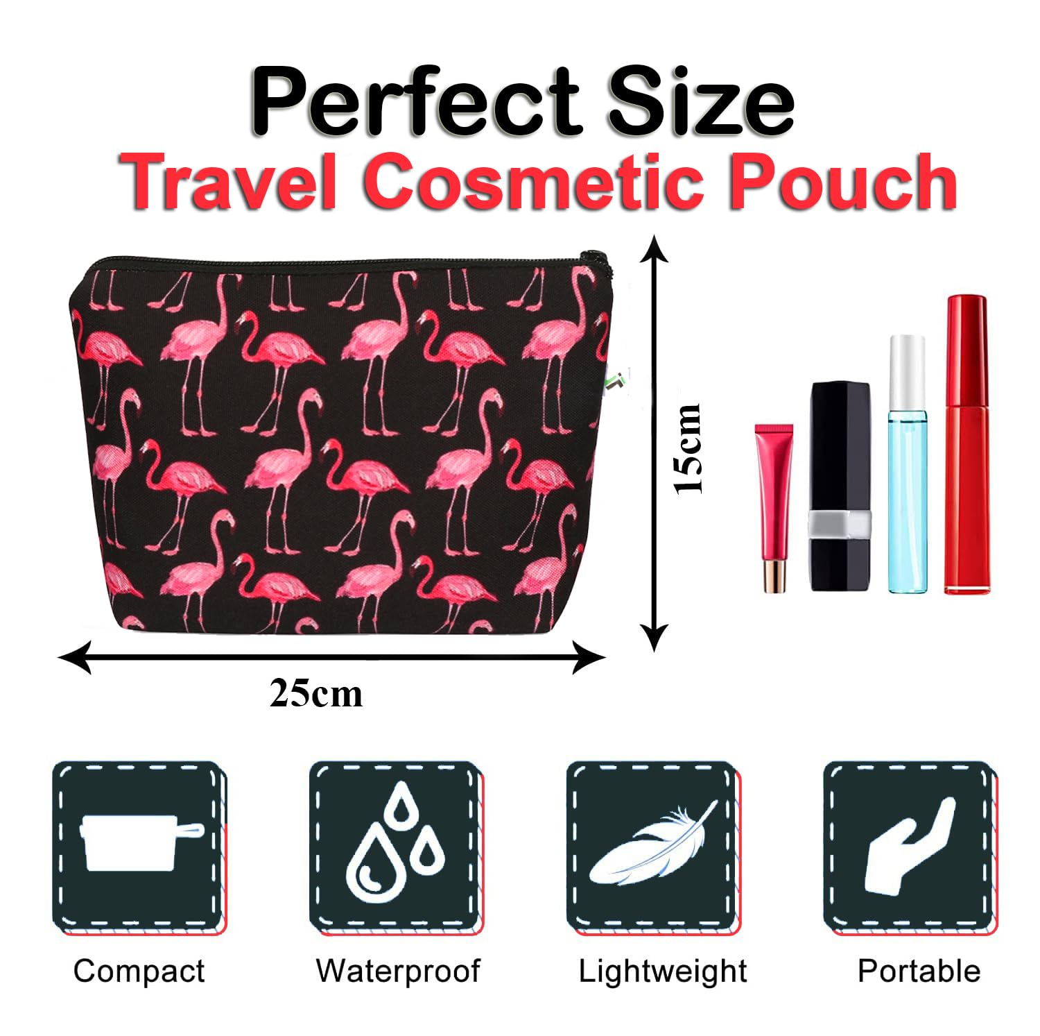 Jellify Black Flamingo Makeup Pouch for Girls Stylish & Compact Cosmetic Organizer for Travel & Daily Use - Image 7