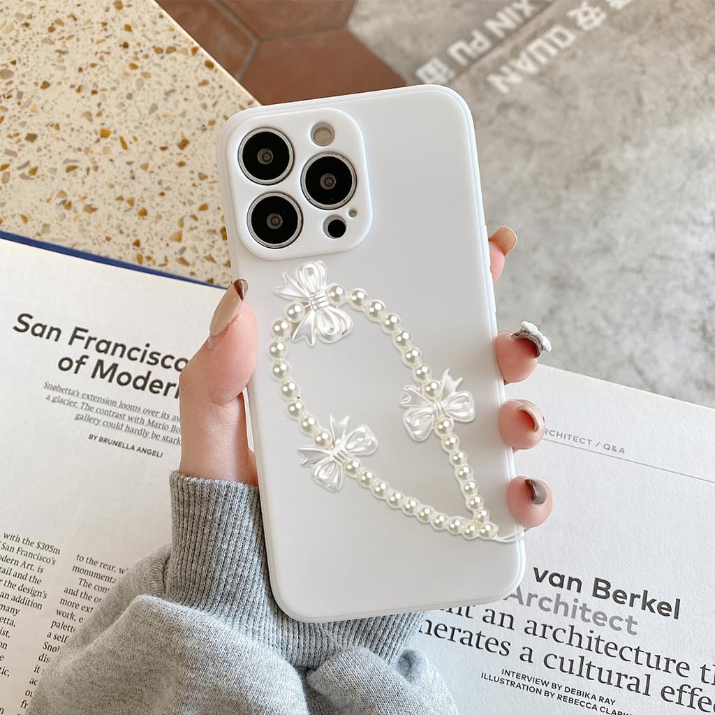 ZORBES® 3Pcs Fashion Phone Chains for Girls Women White Sweetly Stylish Bow Charm Beaded Phone Charm Phone Lanyard for Phone Case Decorative Pearl Phone Chains - Image 8