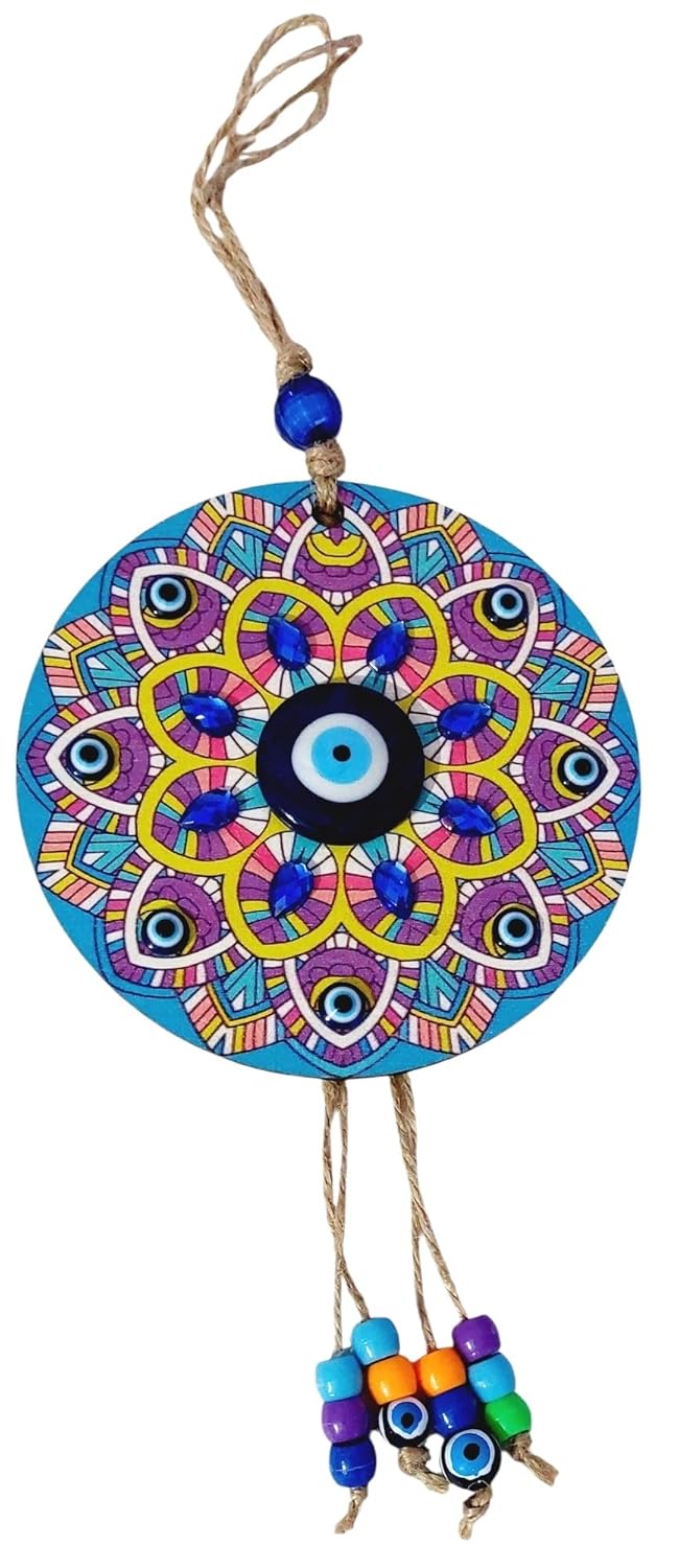 ARTISKRITI Evil Eye Hanging Blue Yellow for House Entrance Door Decoration, Mandala Art Wall Hanging for Living Room, Housewarming Gift - Image 3