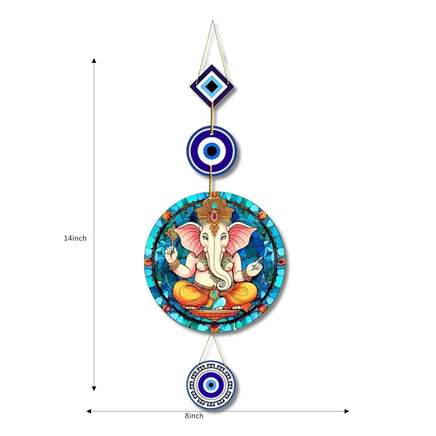 Vasu creation Ganesha Evil Eye Wall Hanging, Mosaic Design, Blue and Gold, Traditional Indian Decor - Image 4