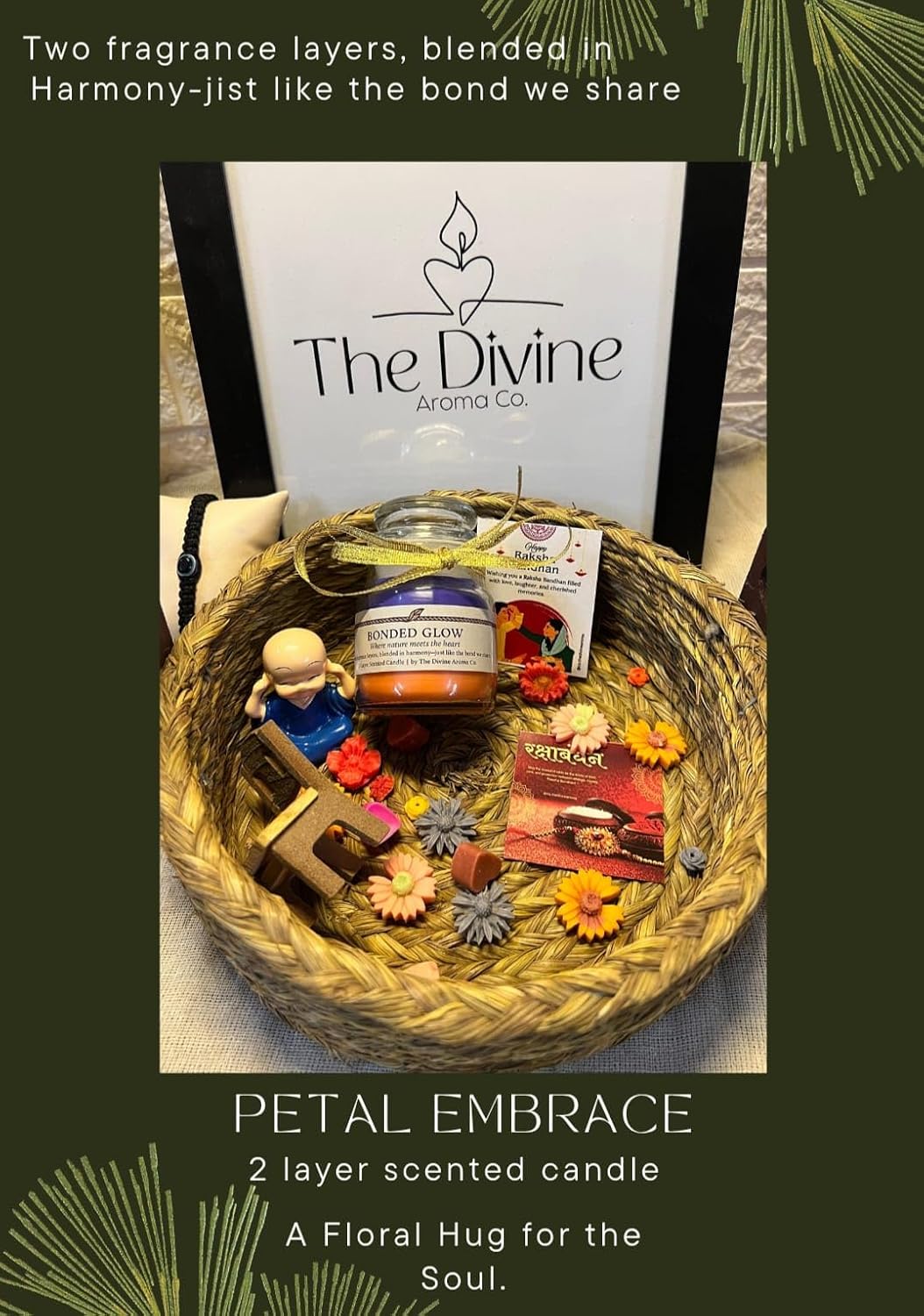 Bonded Glow | Friendship day Gift Set | The Divine Aroma Co. | 2-Layer Scented Candle with Evil Eye Bracelet, Wooden Wristband, Magnet & Greeting Cards | Emotional Handmade Gift Box (Nature’s Whisper) - Image 3
