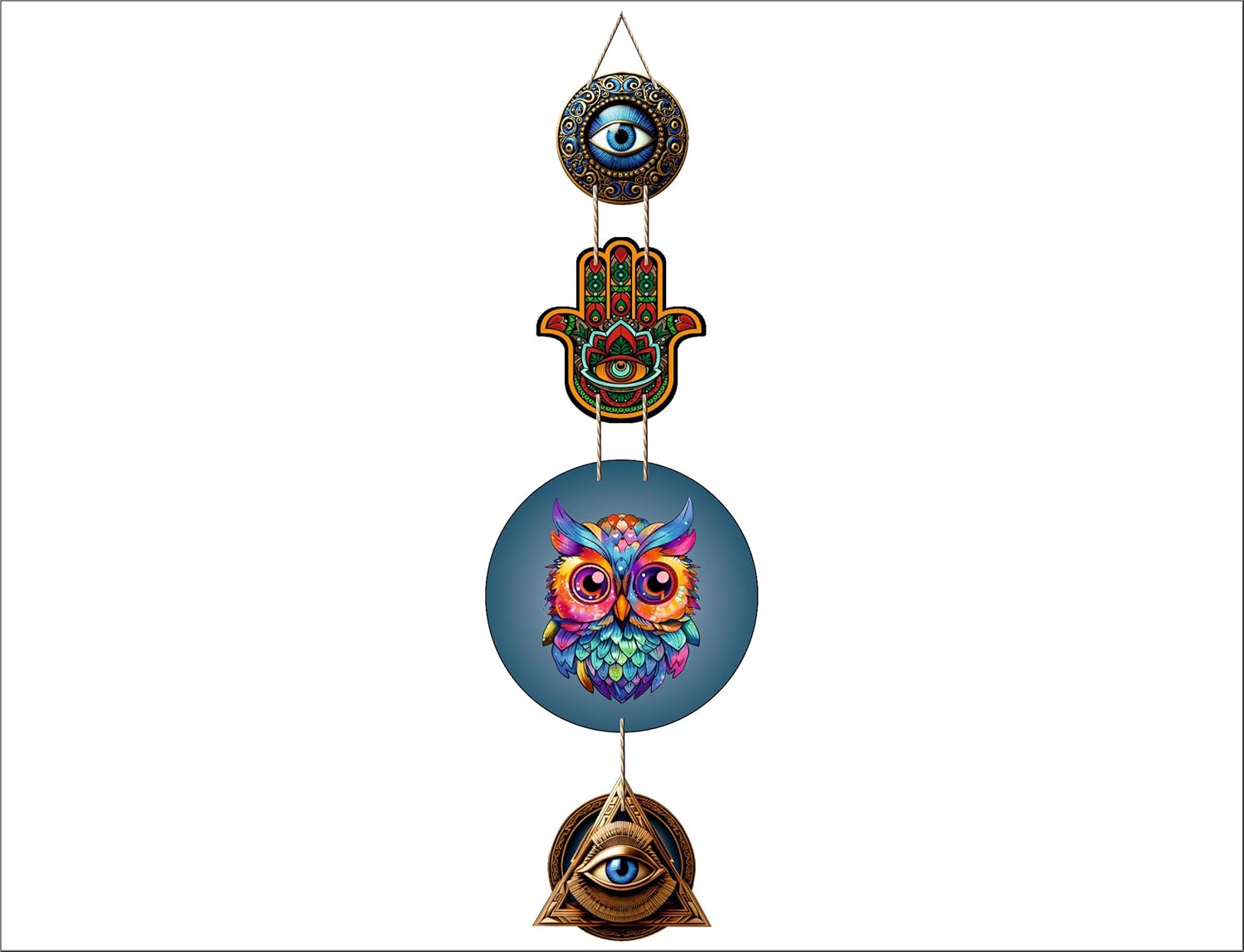 Innovera Design Evil Eye Hamsa Hand & Owl Wooden Wall Hanging for Door Wall | Nazar Battu for Home & Office Gift for Positive Energy, Protection and Prosperity - Image 2