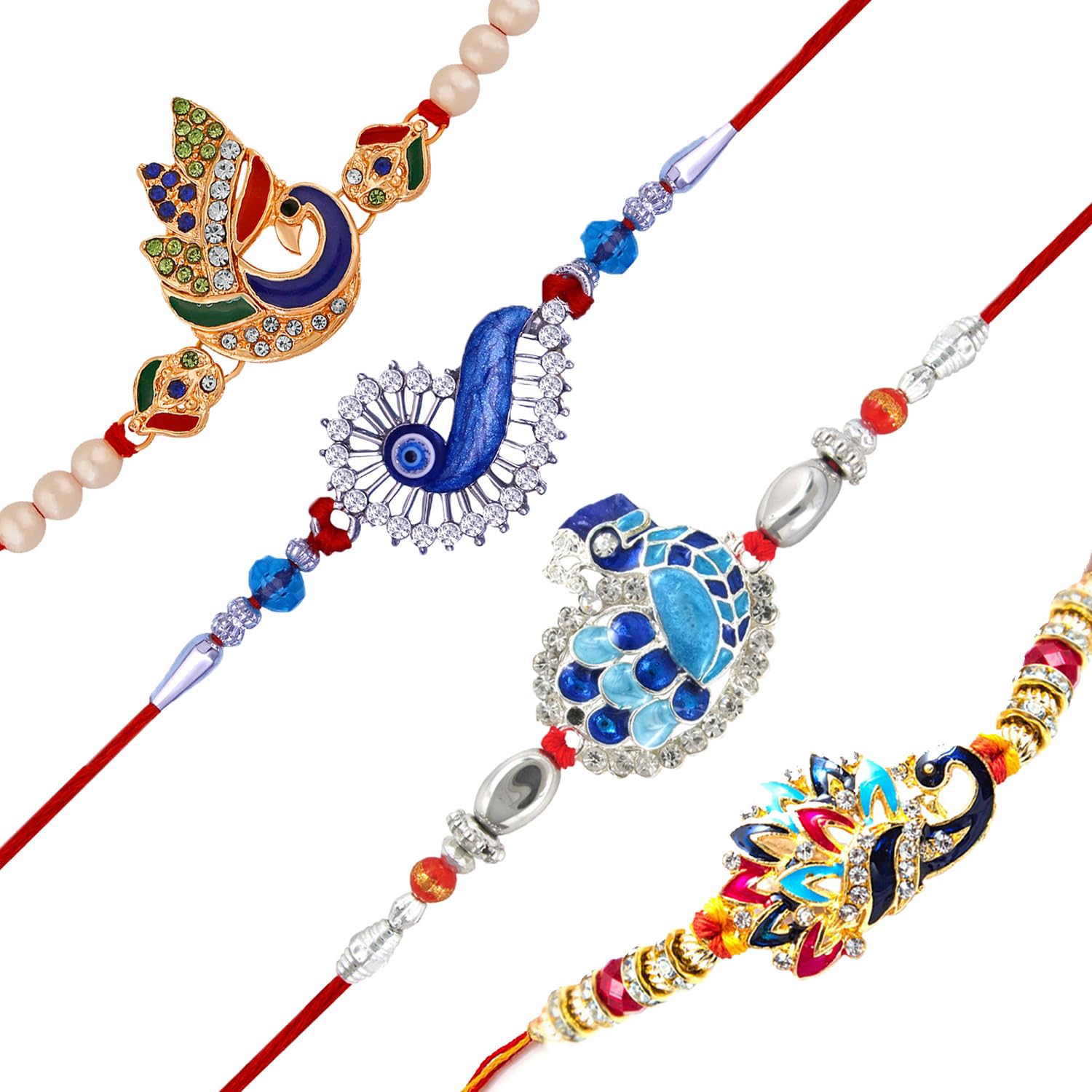 Mahi Combo of Evil Eye and Peacock Shaped Meenakari Work Rakhis with Beads for Bhaiya (RCO1105562M) - Image 2